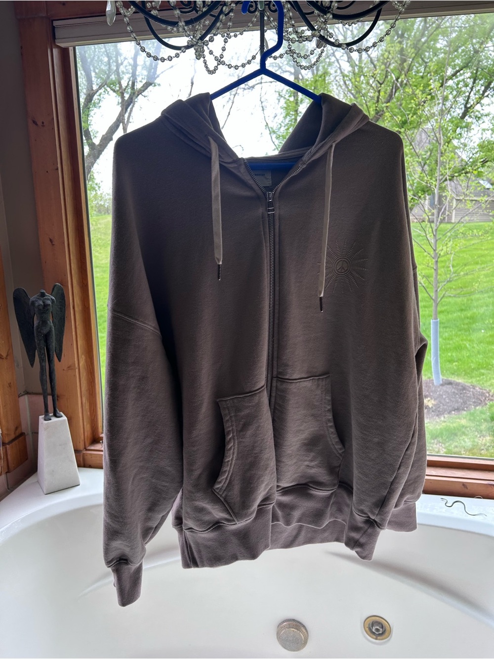 Spiritual Gangster women’s emit peace taupe Brown Zip-Up Hoodie medium
